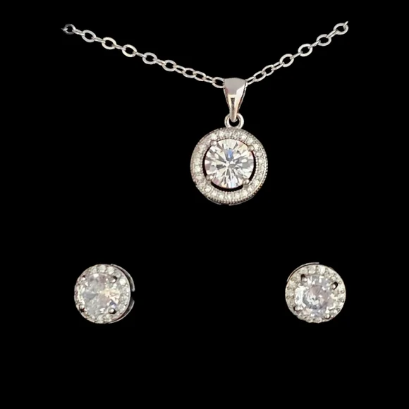 CATE & CHLOE Blake Halo Pendant & Earrings with CZ Crystals - Picture 5 of 7